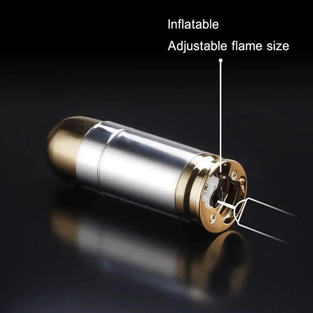 Bullet-Shaped Torch Lighter, 3-Inch, Blue Flame, Butane Refillable with Bottle Opener, Silver and Gold