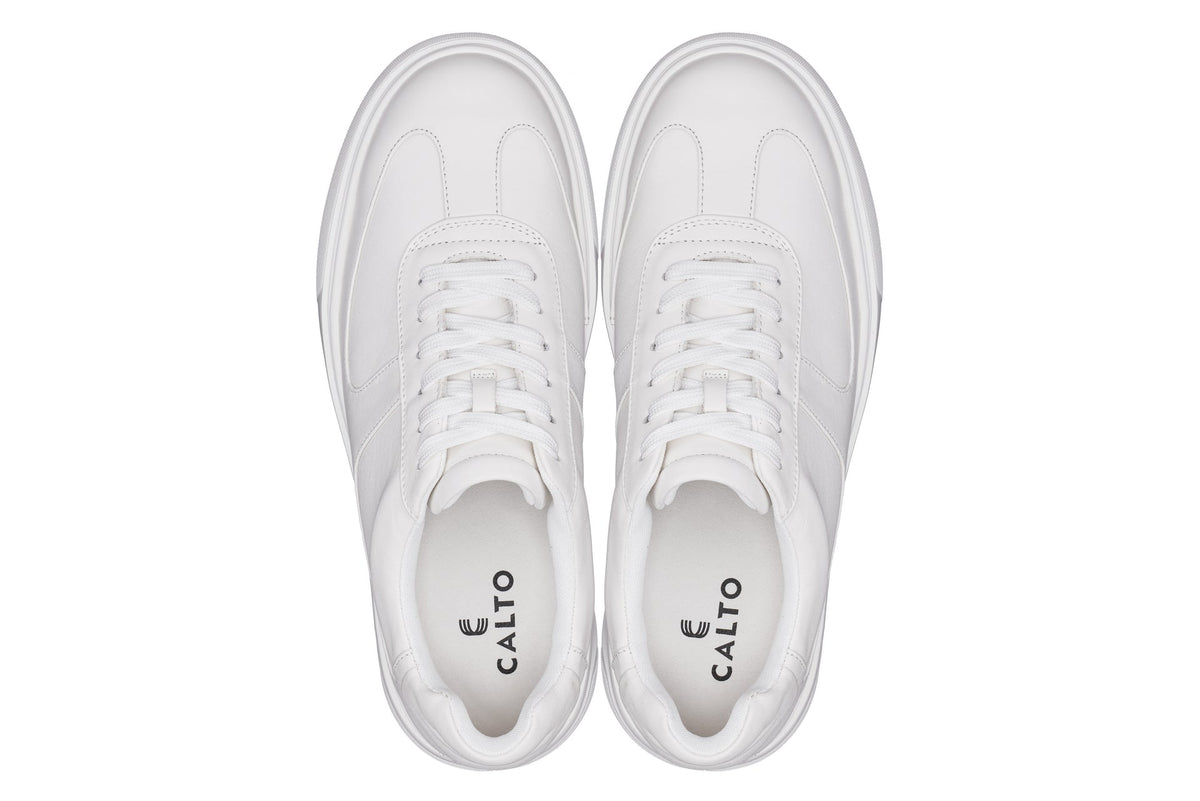 CALTO - J2201 - 2.6 Inches Taller (White/White Sole) - Lightweight Nappa Sneakers