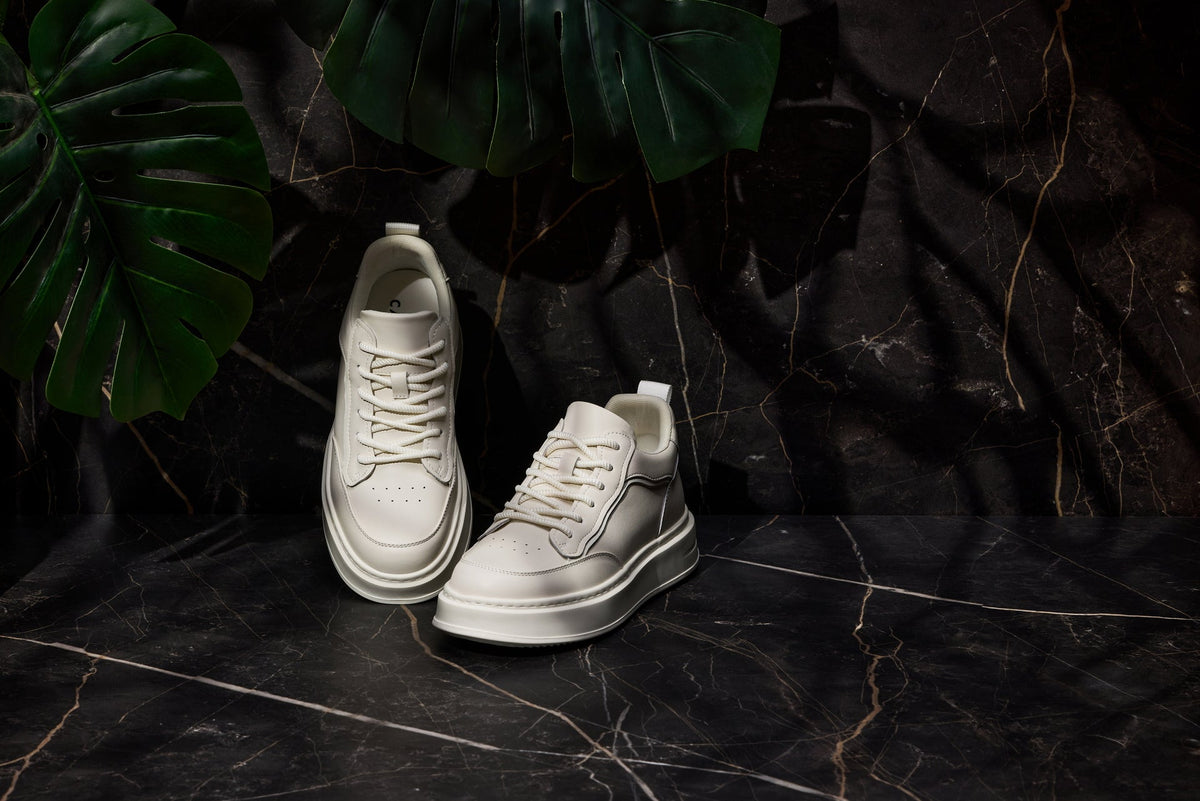 CALTO - Q431 - 2.6 Inches Taller Lightweight (Cream/White Sole) - Chunky Sole Sneakers