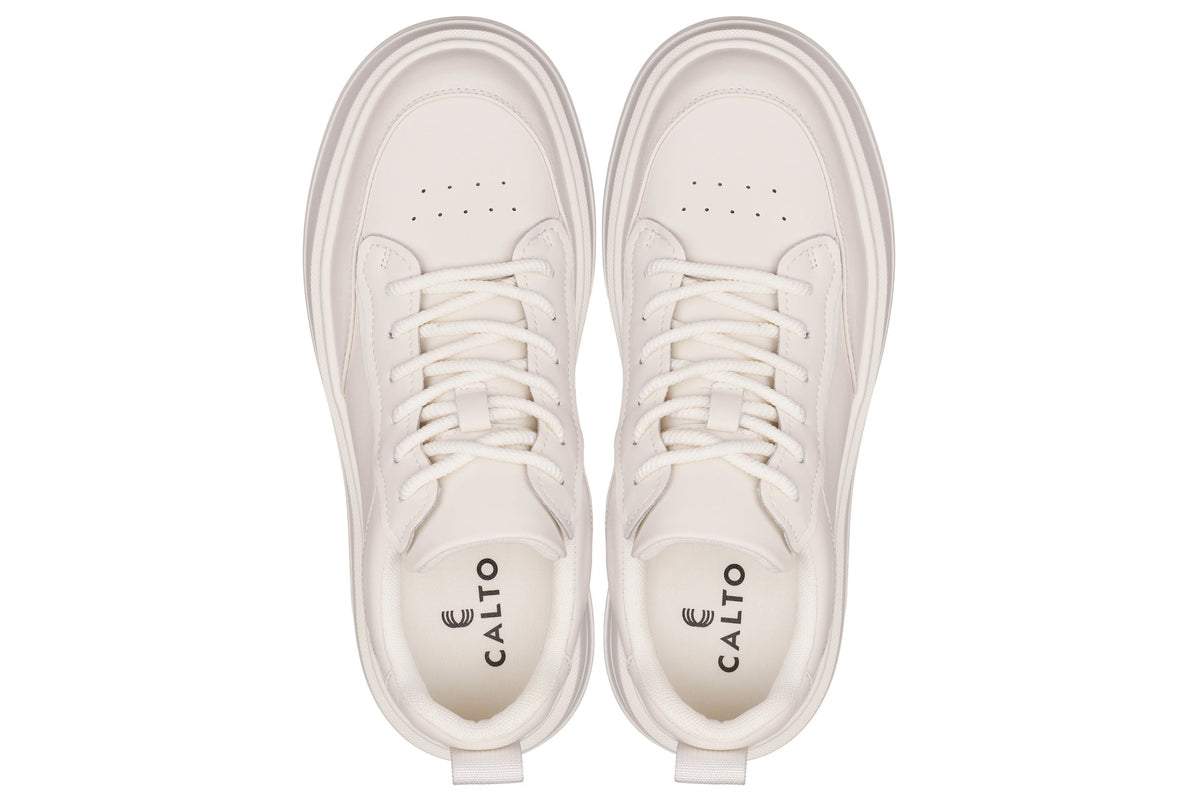 CALTO - Q431 - 2.6 Inches Taller Lightweight (Cream/White Sole) - Chunky Sole Sneakers