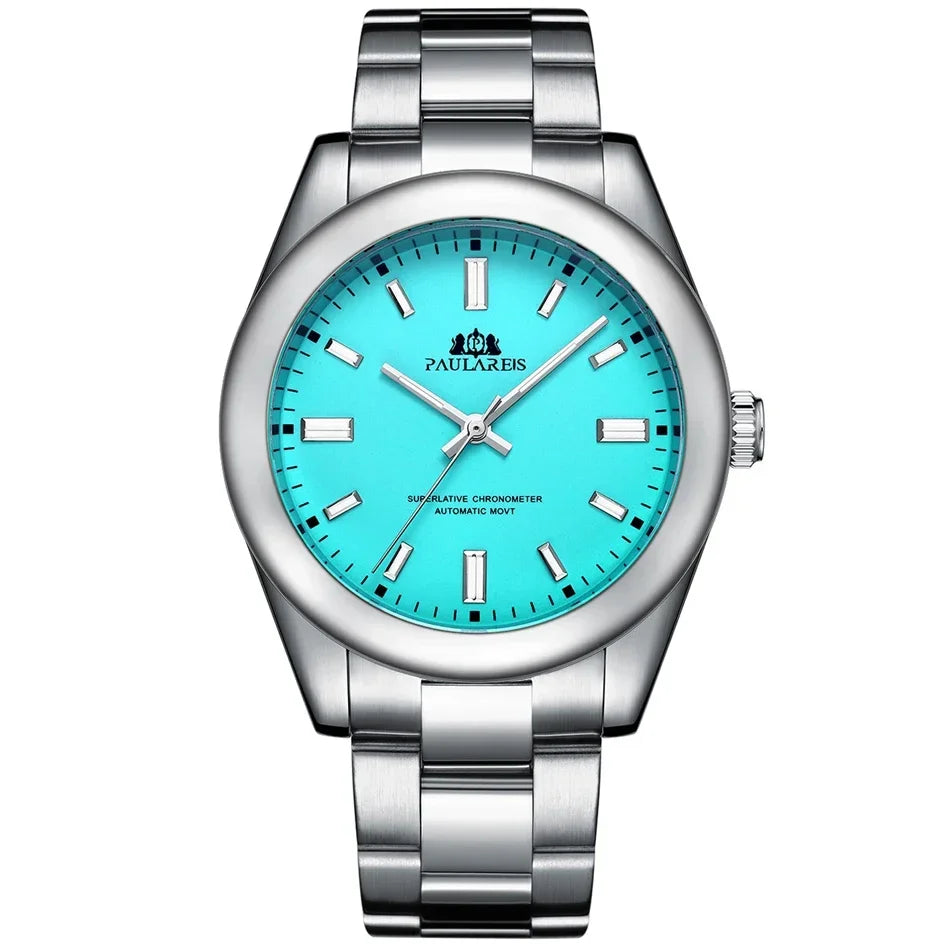 Automatic Watch for Men Mechanical Stainless Steel Luxury Red Yellow Sky Blue Green Colorful Rainbow 41mm Reloj Hombre Baratos