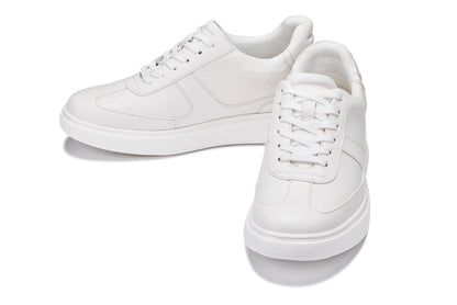 CALTO - J2201 - 2.6 Inches Taller (White/White Sole) - Lightweight Nappa Sneakers